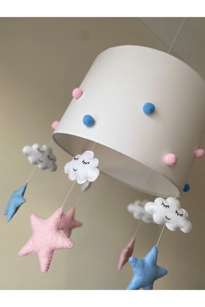 atölye ay ışığı Pembe Mavi Ponponlu Bebek Çocuk Odası Avize