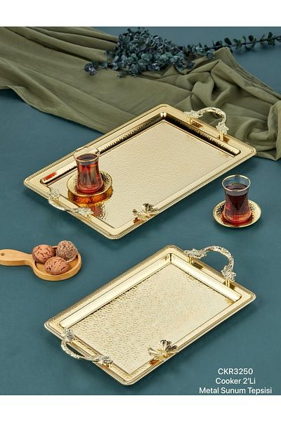 COOKCASE طقم صينية معدنية مستطيلة مكونة من قطعتين - ذهبي CKR3250