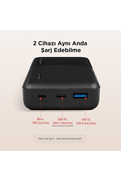 Mojue PB10 20.000mAh 20W PD-QC USB-C iPhone Hızlı Şarj Teknolojili Akım Korumalı Powerbank