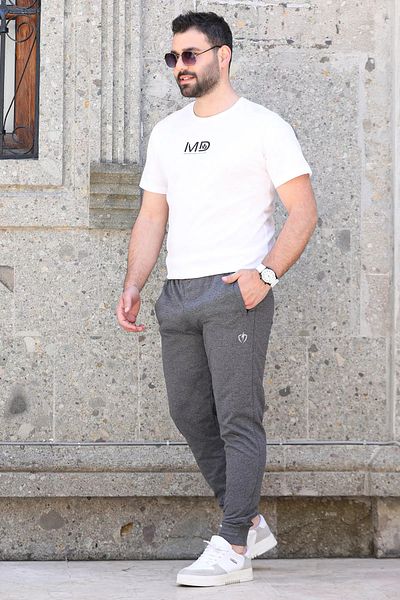 GÜLSELİ Ανδρικό Jogger Sweatpants - Anthracite printed και με ραβδώσεις στο πόδι