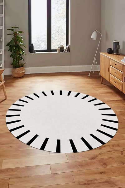 EY HOME Şık Yıkanabilir Kaymaz Taban Çerçeveli Yolluk Mutfak Yuvarlak Salon H...