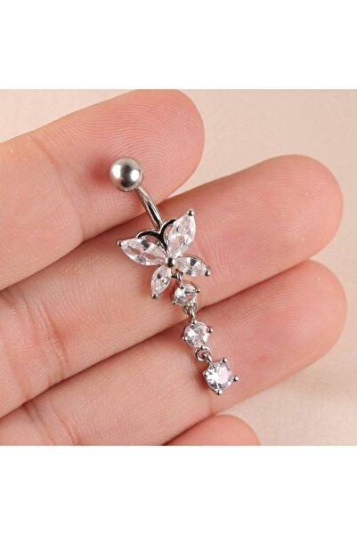 Shopiolog Cerrahi Çelik Kelebek 316 L Göbek Piercing ZİRKON TAŞLI SALLANTILI ...