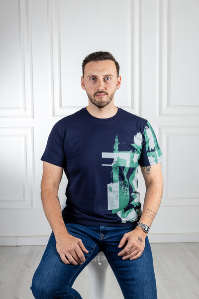 Sarar Μπλουζάκι με στάμπα Navy Blue Interview Wraps 0 γιακά 100% βαμβάκι