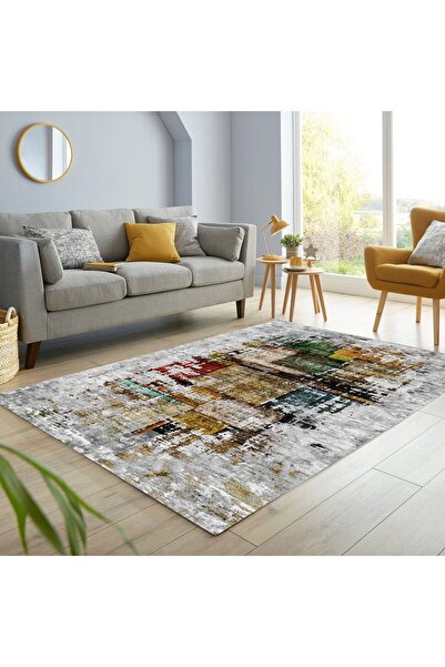 Rugistan Kaymaz Taban Yıkanabilir Dekoratif Salon Halısıs-120-gri