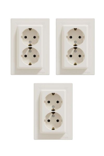 Schneider Electric مقبس شنايدر أسفورا كريمي مزدوج مؤرض - 3 إطارات