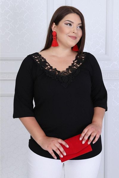 HÜLYA BUTİK BLACK COLLAR EMBROIDERY DETAILED FAKİRKOL BLOUSE