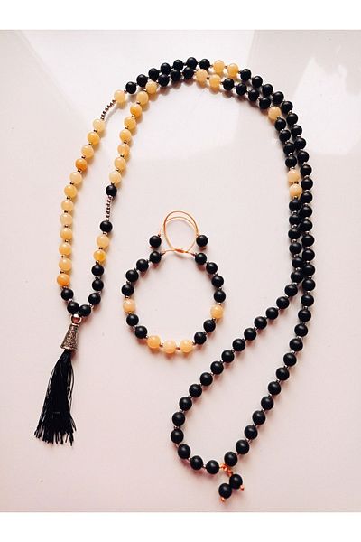PİRAMİGO 108 Model Sacral Chakra - Honey Calcite and Onyx Trowel and Bracelet for Women and Men