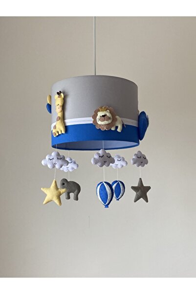 atölye ay ışığı Saks mavi karışık hayvan figürlü erkek bebek çocuk odası avize