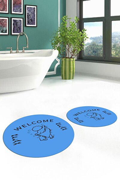 EY HOME Цифровий друк Сучасний пральний нековзний подвійний круглий килимок для ванної кімнати Набір килимків для туалету