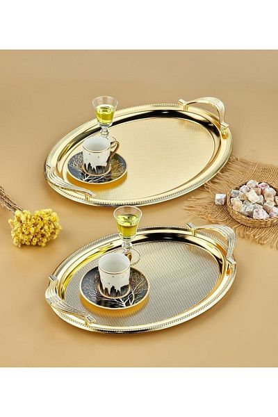 COOKCASE طقم صينية معدنية بيضاوية مكونة من قطعتين - ذهبي CKR3165