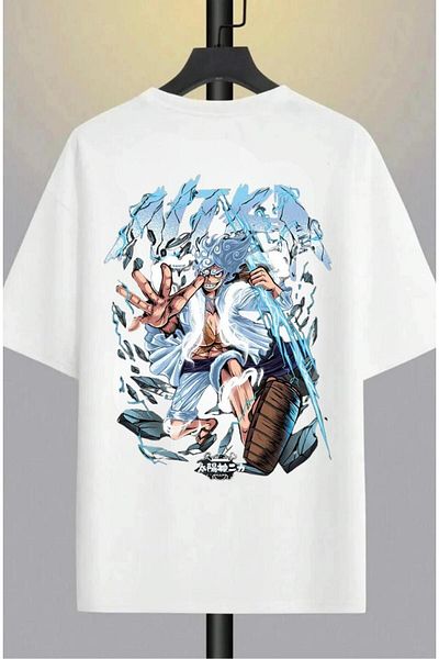 Massgai Unisex Design One Piece: Monkey D Luffy Printed Oversized Anime 100% Cotton T-shirt