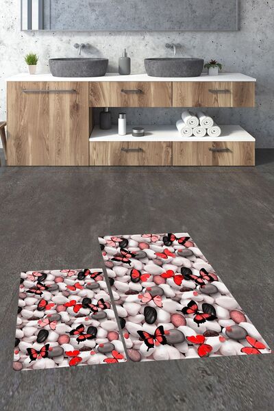 EY HOME 3D Digital Washable Non-Slip Butterfly Pattern Double-Sided Bathroom ...