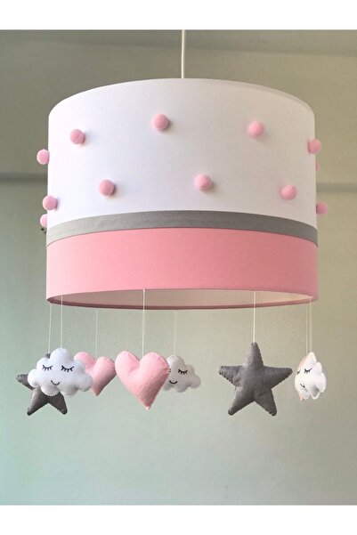 atölye ay ışığı Pembe Ponponlu Bebek/çocuk Odası Sarkıt Avize