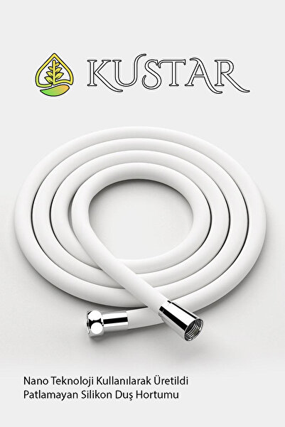 KUSTAR Nano Silikon Patlamaz Yırtılmaz Ezilmez Duş Hortumu 150 cm Beyaz Banyo...