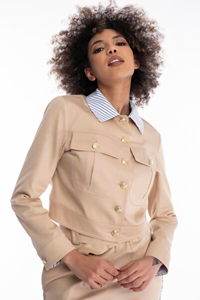 doop YAKASI ÇİZGİLİ KOMBİNLİ CROP CEKET