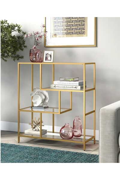tino furniture Daniel Gold Metal Cam Raflı Konsol Dresuar