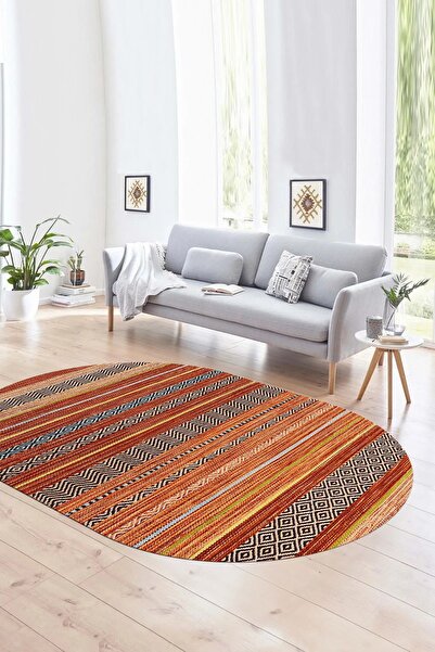Napoli Home Dijital Baskılı Kaymaz Taban Yıkanabilir Modern Desen Oval Yolluk...