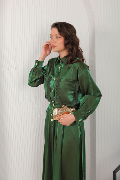 Melike Tatar Shiny Green Skirt Suit - 3-3123