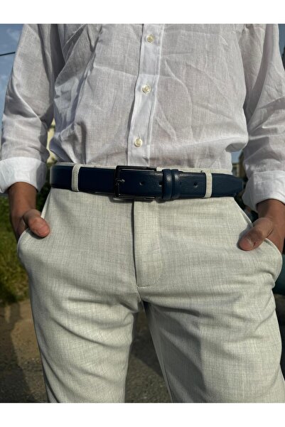 GörSeç Оригінальний синій шкіряний чоловічий ремінь з металевою пряжкою Класи...