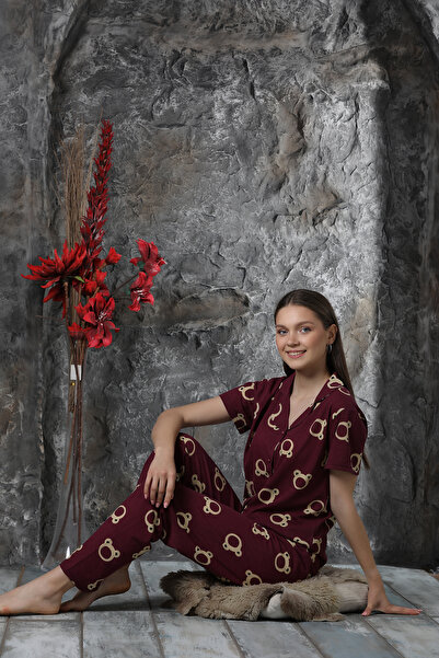 Sude HOMEWEAR ΓΥΝΑΙΚΕΙΑ ΣΕΤ ΠΙΤΖΑΜΑ ΜΕ ΣΧΕΔΙΟ ΑΡΚΟΥΔΑΣ ΚΟΝΤΟΜΑΝΙΚΙ