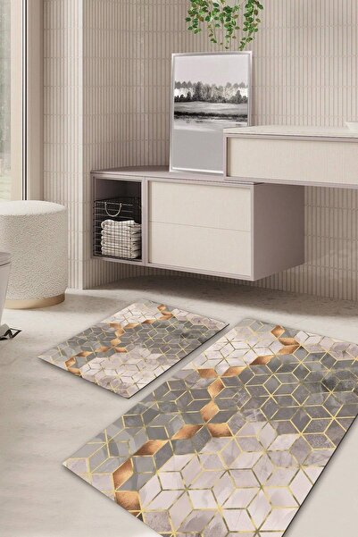 Kilimteks Digital Printed Non-Slip Base Washable Set of 2 Bathroom Carpet Mat...