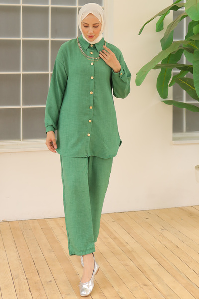 benguen Green 4015 Button Detailed Double Accessory Set