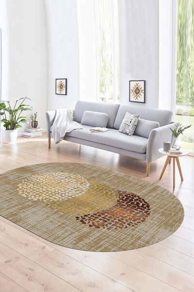 Napoli Home Dijital Baskılı Kaymaz Taban Yıkanabilir Modern Desen Oval Yolluk...
