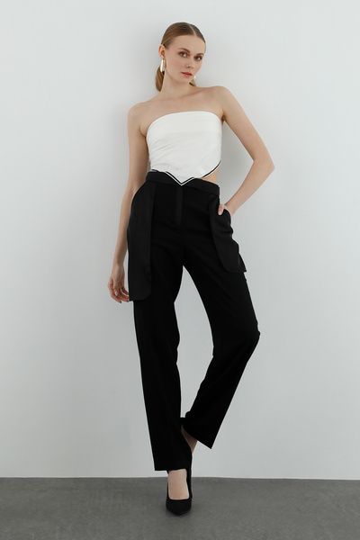 GİZİA Kemer Detaylı Yanlardan Cepli Siyah Pantolon