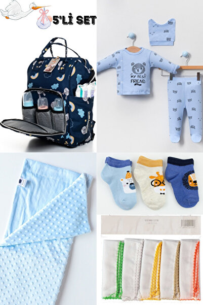 Bombinoo طقم ولادة كبير مكون من 5 قطع - حقيبة أطفال، إصدار المستشفى، بطانية ح...