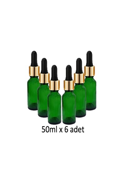 LAB Damlalık ( 6 Ad./pk ) 50ml Damlalıklı Cam Yeşil Şişe, Metal Gold Sızdırma...