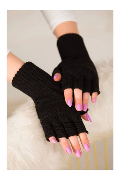 efmues Cutting Gloves 1 Pair Πλεκτά γάντια με κομμένα δάχτυλα μαύρο χρώμα