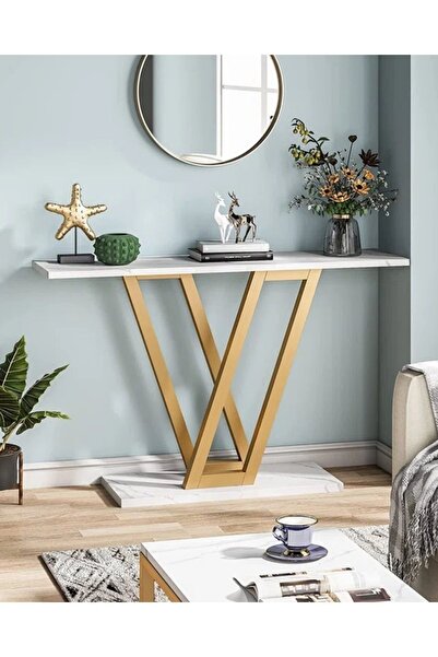 tino furniture Paris Gold Metal Beyaz Mermer Desenli Dresuar