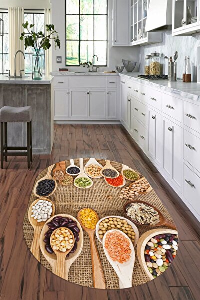 Kilimteks 3D Dijital Baskılı Kaymaz Yıkanabilir Renkli Modern Oval Mutfak Hal...