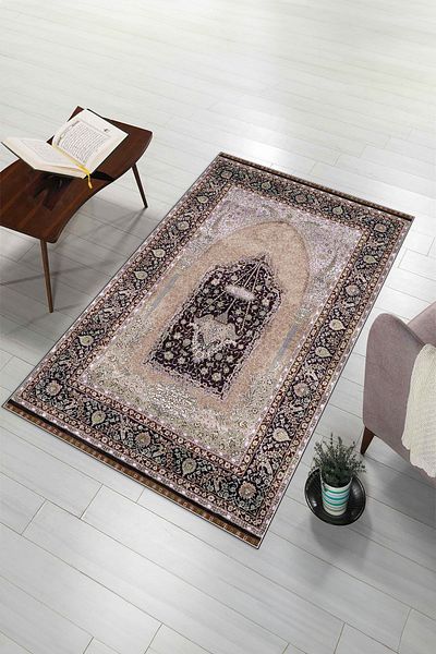 Kilimteks Digital Printed Non-Slip Washable (70x130) Gift Prayer Prayer Rug, N-SECCADE-33-BROWN,