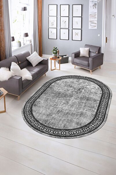 Kilimteks Dijital Kaymaz Taban Yıkanabilir Çerçeveli Oval Yolluk Mutfak Salon...