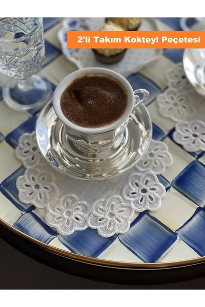 QBR Home 2'li Set Çiçek Nakışlı Kokteyl Peçetesi