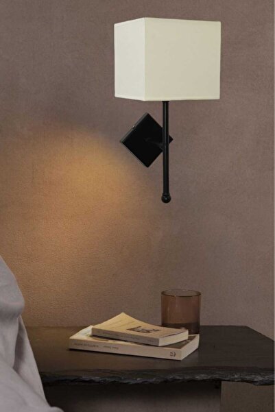 BSA LIGHTING ESTE TEKLİ SİYAH MODERN APLİK (KREM KARE ABAJURLU)