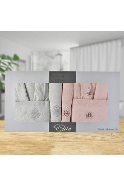 Fiesta Set halat de baie brodat 3d din catifea Elite Jacquard 6 buc.