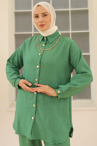 benguen Green 4015 Button Detailed Double Accessory Set