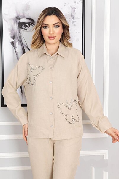 SAYZEN Sofia Linen 2-Piece Bottom Set - Regular Fit Trousers with Shirt and P...