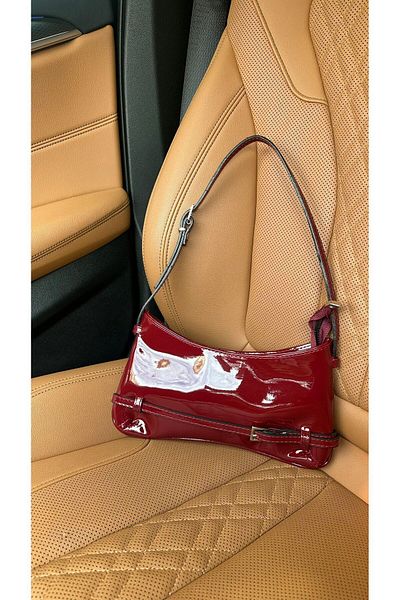 Çantacımstore Claret Red Patent Leather Jacqs Women's Baguette Bag