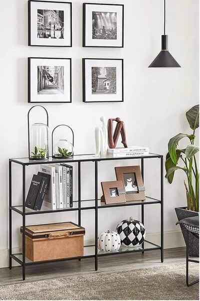 tino furniture Dallas Siyah Metal Dekoratif Cam Raflı Dresuar Konsol