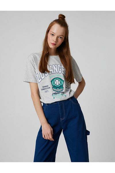 Koton Vysokoškolské tričko s krátkym rukávom Crew Neck Printed