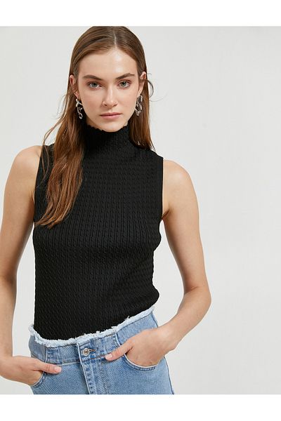 Koton Turtleneck Tank Top Sleeveless with Knitted Motif