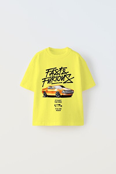 GIA - ART Šampion Brzi i Besni Napisani Auto Štampano Žuto Dete T-shirt