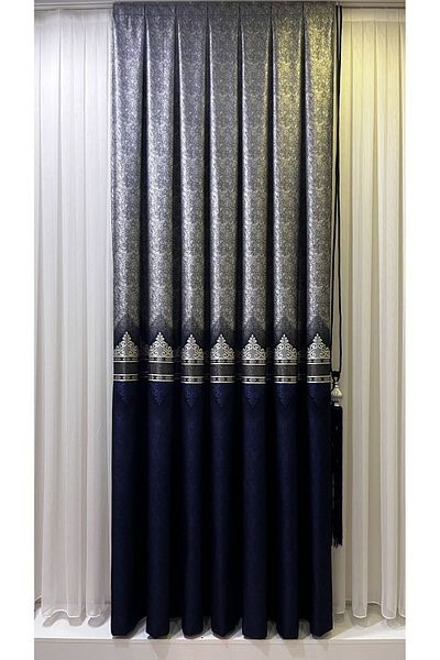 Fon Dünyası Panel Background Curtain Navy Blue Silver (Single Wing)