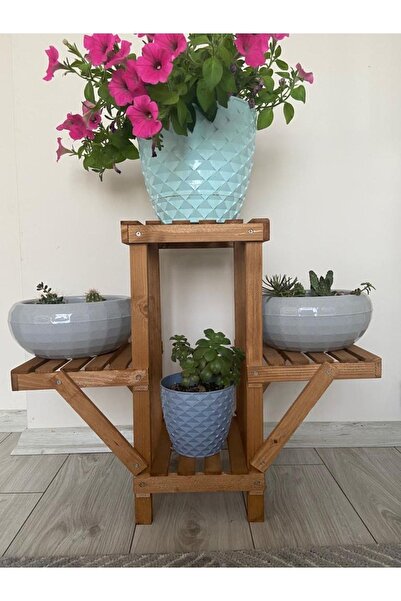 KOVANCI Mobilya Ahşap Ceviz Rengi Mini Çiçeklik Havluluk Raf Saksılık