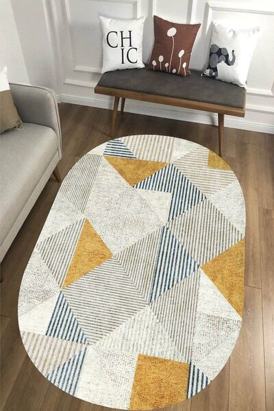 Alkilim Dijital Baskılı Dekoratif Kaymaz Yıkanabilir Oval Salon Halısı Mutfak...