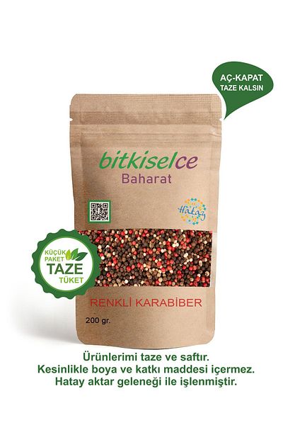 bitkiselce Premium Quality Indispensable Table Colored Black Pepper Grains 200 Gr