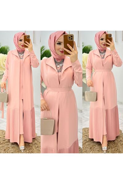 FIRSTESLEM Hijab Women's Trousers and Long Abaya - Pleat Detailed, Vibrant Co...